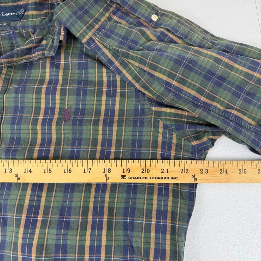 Polo Ralph Lauren Mens Classic Fit Plaid Button Down Shirt Green Navy Blue M